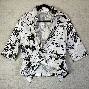 Finley Classic Womens Floral Open Wrap Tie Top Black White Large Old Money